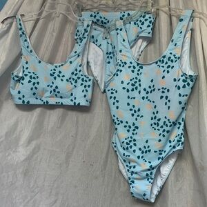 Floral-Print Light Blue One-Piece Swimsuit